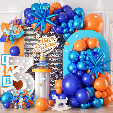 Orange Blue Balloon Garland Arch Kit,Orange And Royal Blue Balloons With Star Foil Balloons For Birthday Decoration Wedding Baby Shower Engagement Diy De