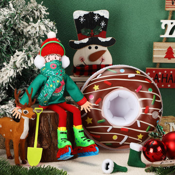 Jenaai 9 Pcs Christmas Elf Doll Accessories Set Christmas Elf Clothing Includes Inflatable Snow Tube, Ear Muffs, Scarf, Sweater,