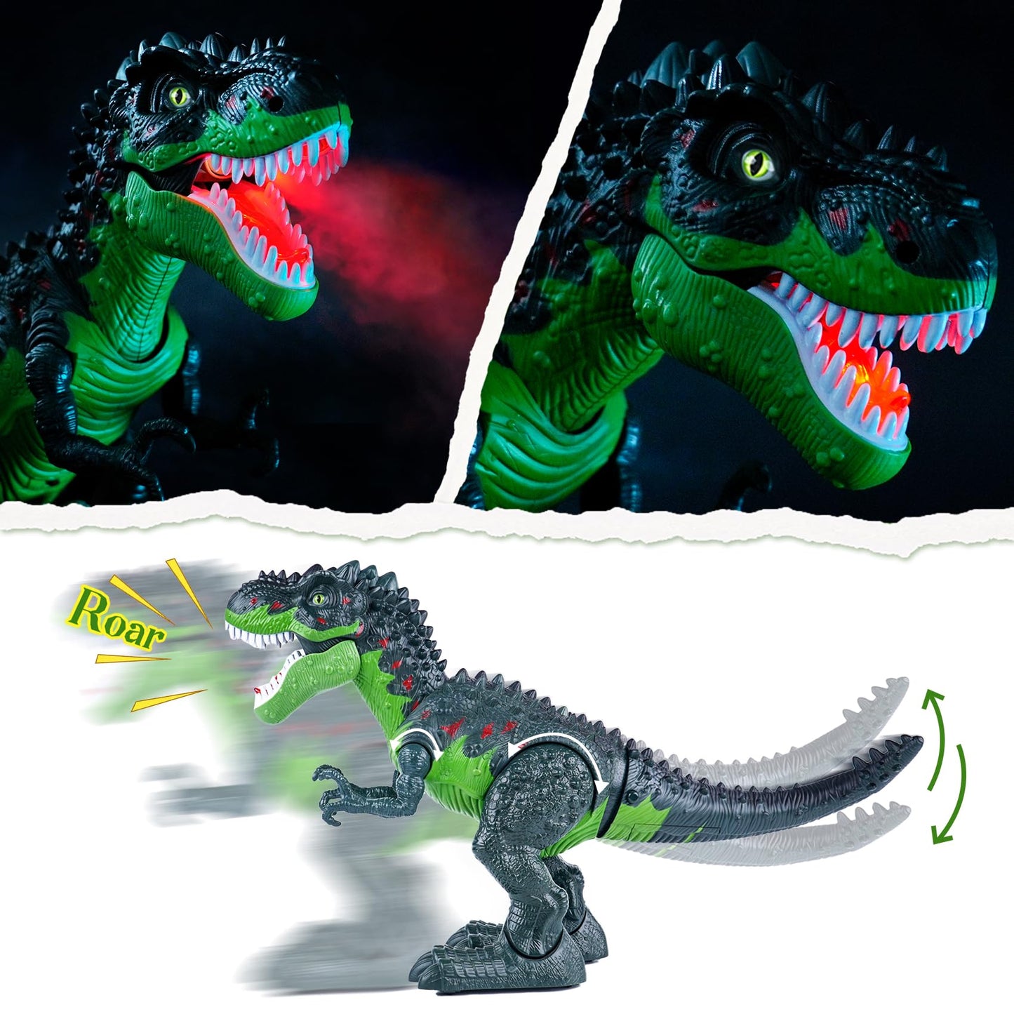 AHCo. Big Walking T-Rex Dinosaur Toy Plus for Kids - Realistic Tyrannosaurus Toys with 3D Eyes, Mist Spray, Lights and Roar Soun