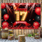 Happy 17Th Birthday Banner Backdrop Red And Black 17 Years Old Background Bday Decorations For Girls Boys Photography Party Supplies Glitter