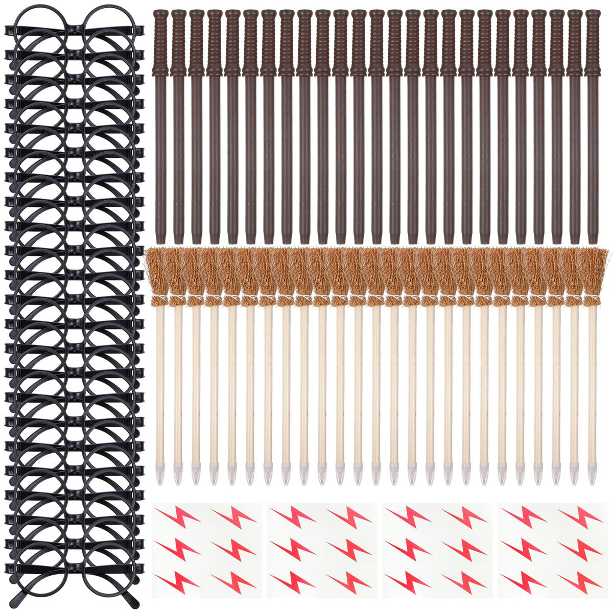 72pcs Magic Wand Pencils Party Favors, Wizard Wands Wand Pencils, Witch Broom Pencils, Lightning Tattoos, Round Frame Glasses fo