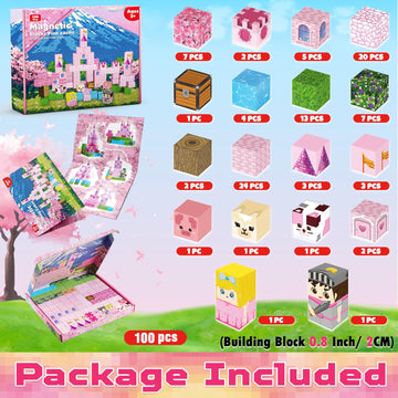 Magnetic Blocks - 100PCS Magnetic Building Block for Kids, Pink Princess Castle Magnet Cubes Sets, Princess Toys for Girls Ages
