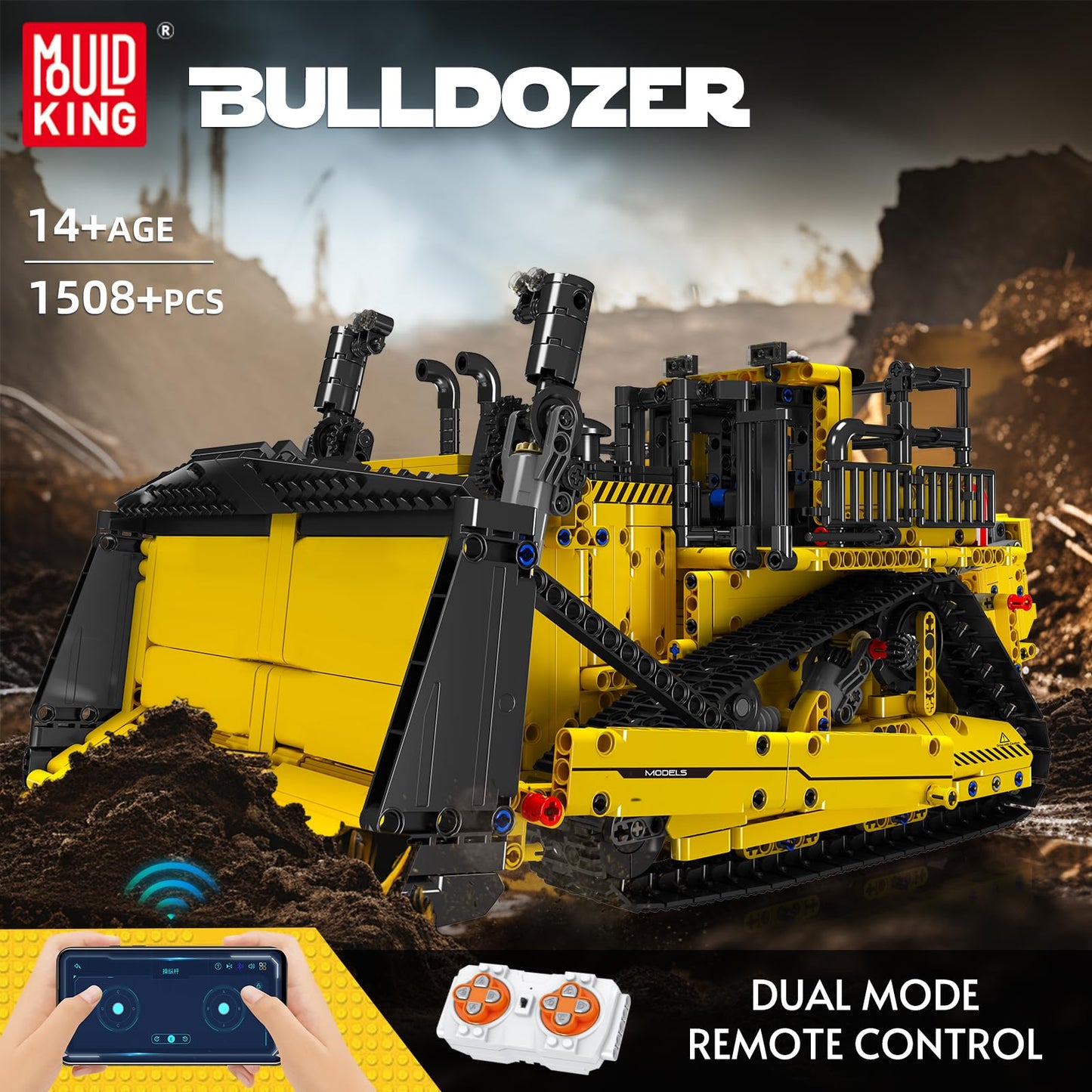 Mould King Bulldozer Technic Building Set  App-Controlled 2.4G RC Bulldozer Truck Construction Vehicle Toys with Engines  DIY Engineering Model Sets for mature-themeds/14+(1508 Pieces)