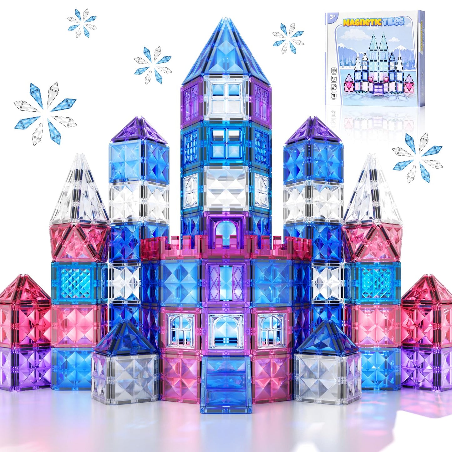 Asago Magnetic Tiles Frozen Toys, Ice World Dimond Princess Castle 60Pcs Magnet Tile Building Blocks For Toddler Age 1-3,3-5, Pretend Stem Learning, For Kid Girls Boys 3 4 5 6