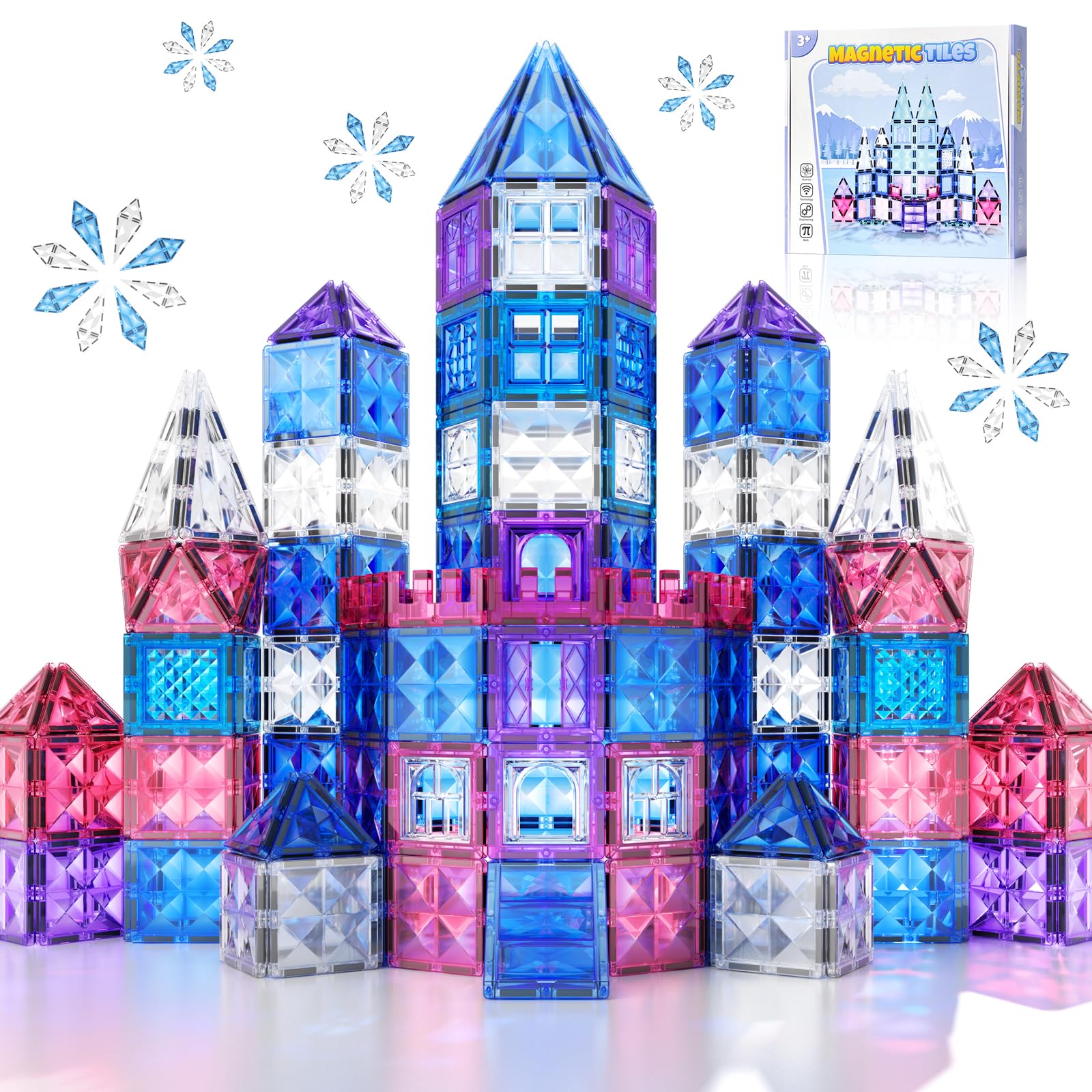 Asago Magnetic Tiles Frozen Toys, Ice World Dimond Princess Castle 60Pcs Magnet Tile Building Blocks For Toddler Age 1-3,3-5, Pretend Stem Learning, For Kid Girls Boys 3 4 5 6