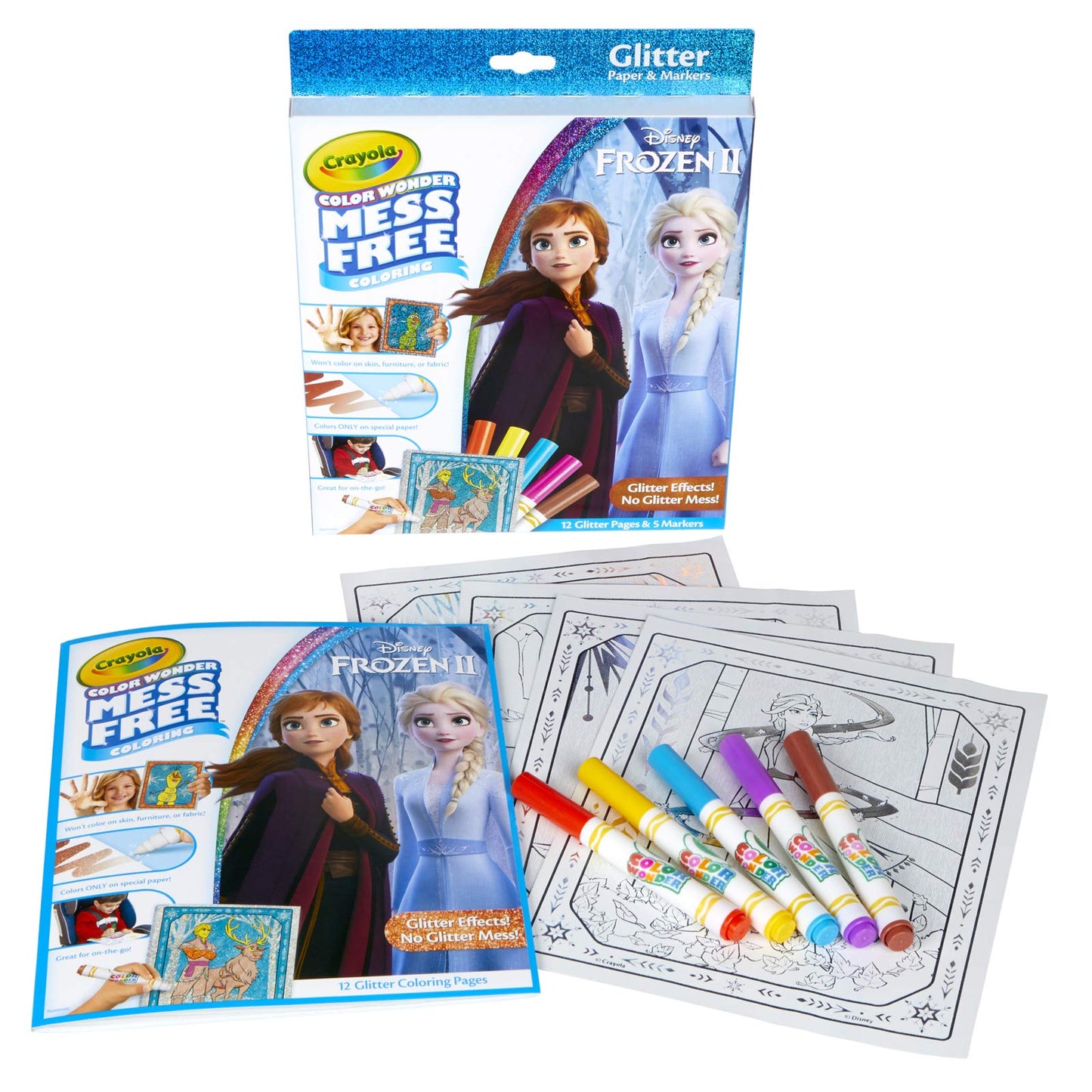 Crayola Frozen 2 Glitter Effects Color Wonder Set, Mess Free Coloring, Gift for Kids, 3, 4, 5, 6