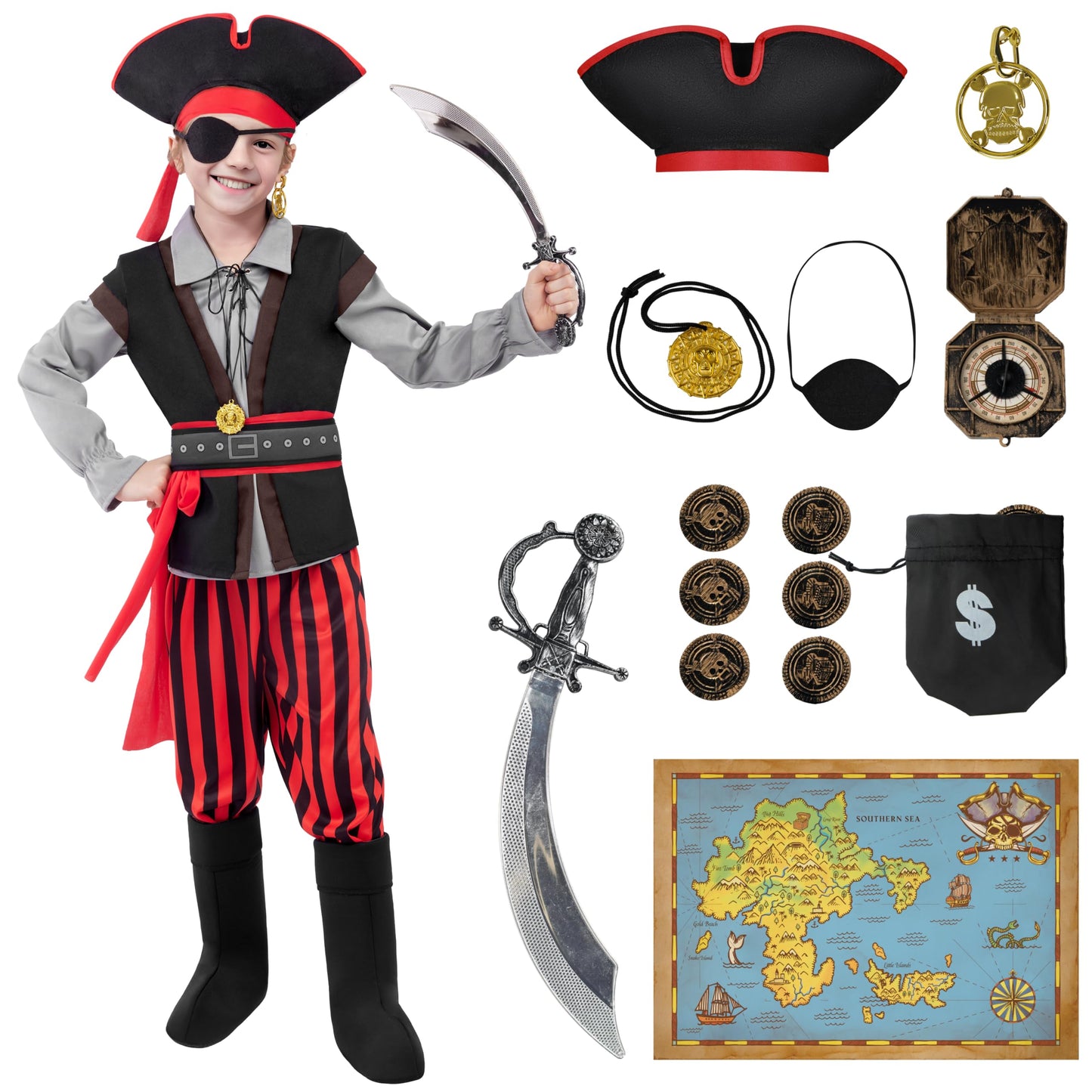 Spooktacular Creations Halloween Boys Costume  Boys Pirate Costume  Kids Pirate Costume with Accessories for Halloween Party Pirate Role Playing(Medium(8-10 yrs))