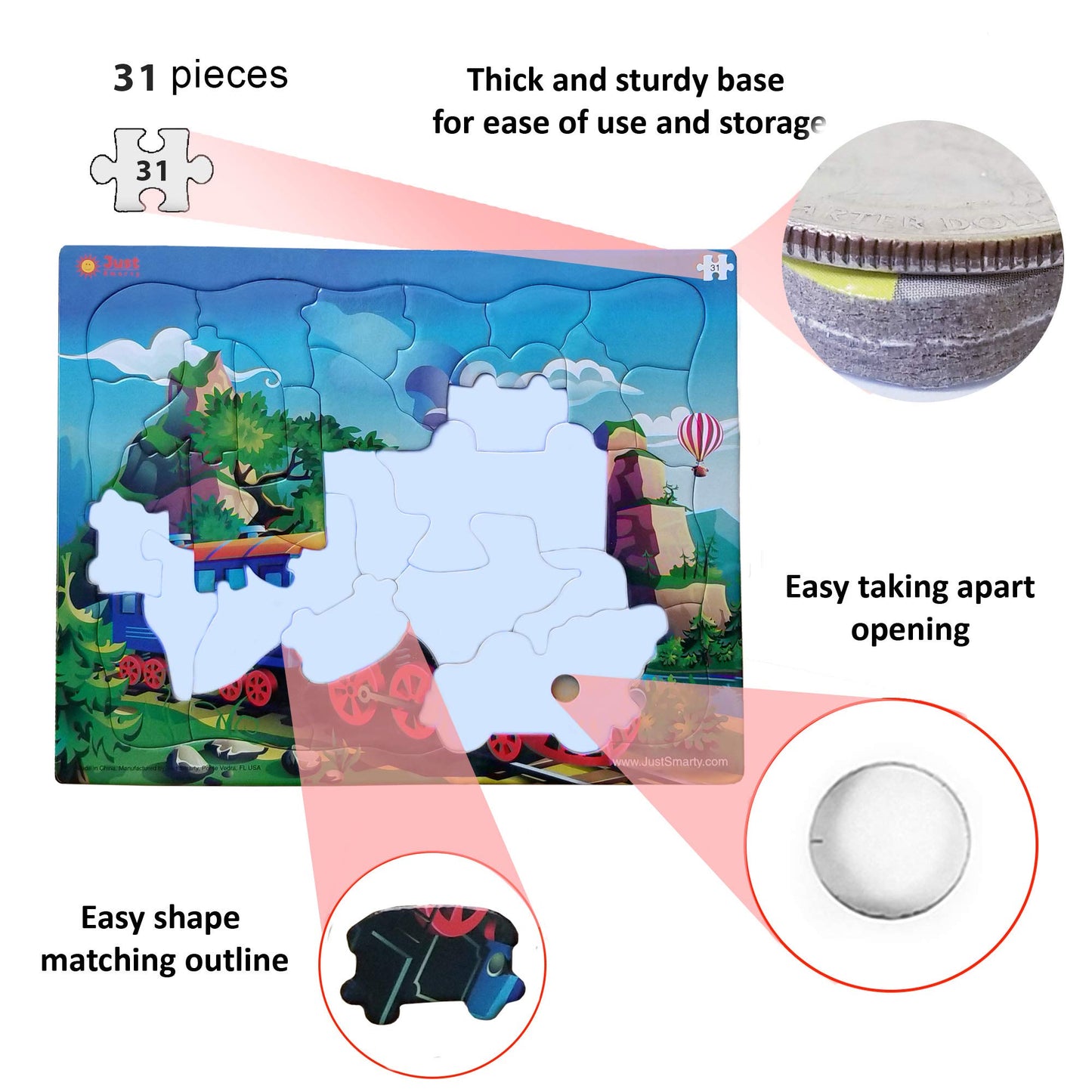 Just Smarty Train Puzzle For Boys And Girls | Train Puzzles For Kids Ages 3-5 | 31 Piece Train Puzzle For Kids | Toddler Train Puzzles Best Gift | Train Toys For Boys 4-7 | Large Pieces Train Puzzle