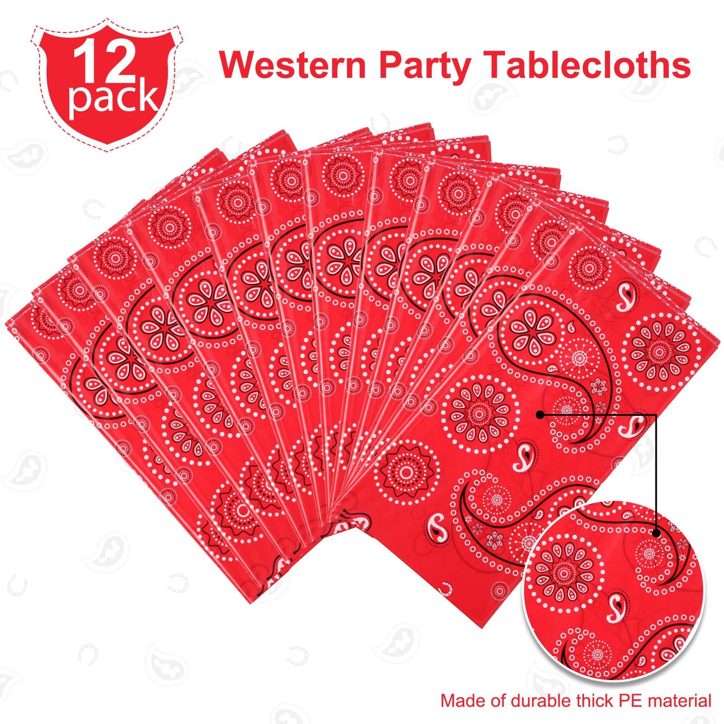 Tatuo Western Party Tablecloth Paisley Table Cover Bandana Plastic Table Cloth Rectangle Floral Tablecloth for Western Cowboy Th