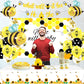 PYCALOW Bee Tableware Decorations - Bumble Bee Themed Party Supplies Include Backdrop, Banner, Plates, Cups, Napkins, Cutlery, T