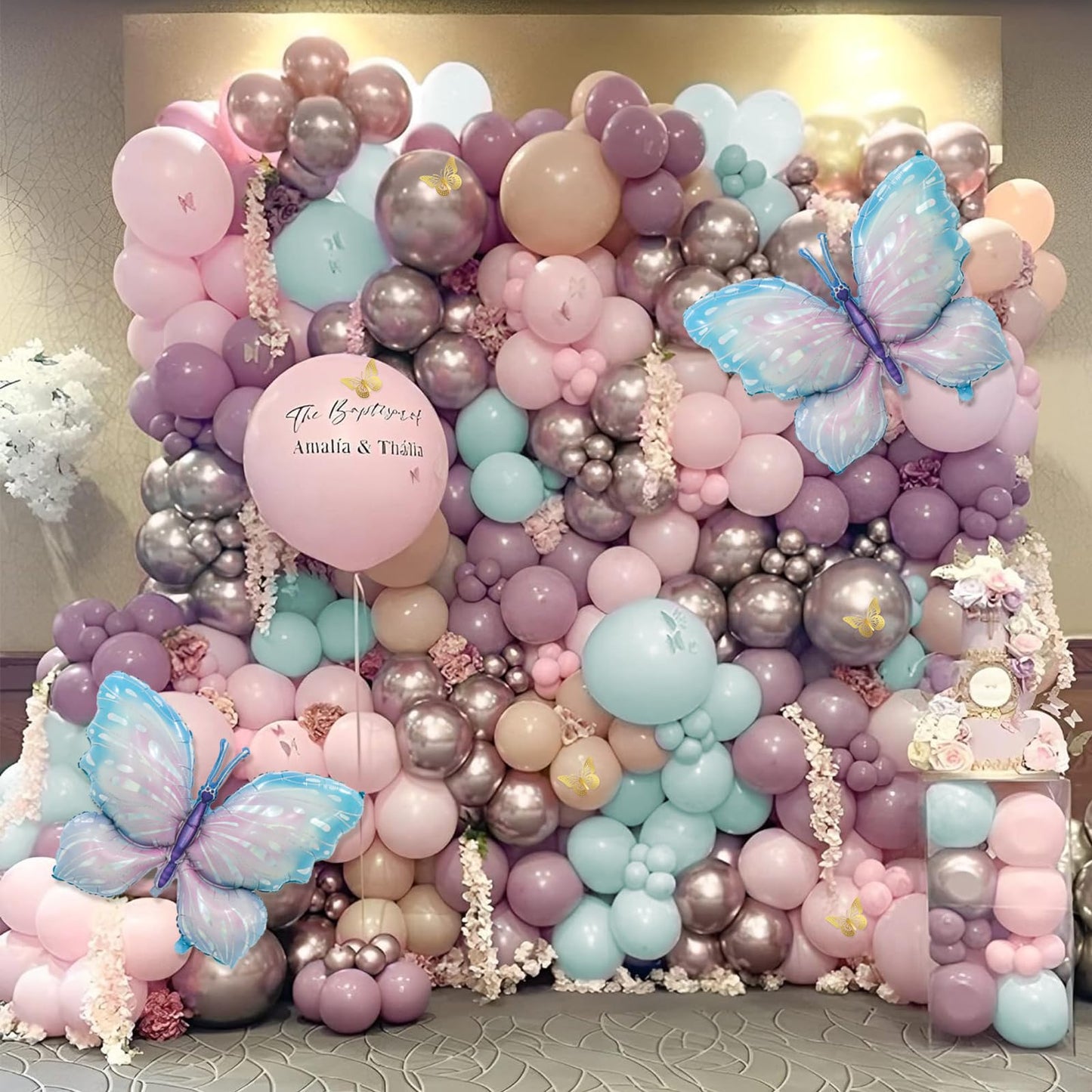 LULUMIKA Butterfly Balloon Arch Kit - 142pcs Pastel Pink/Purple/Blue, Rubber, Large Butterfly Foil for Baby Showers & Birthday Parties
