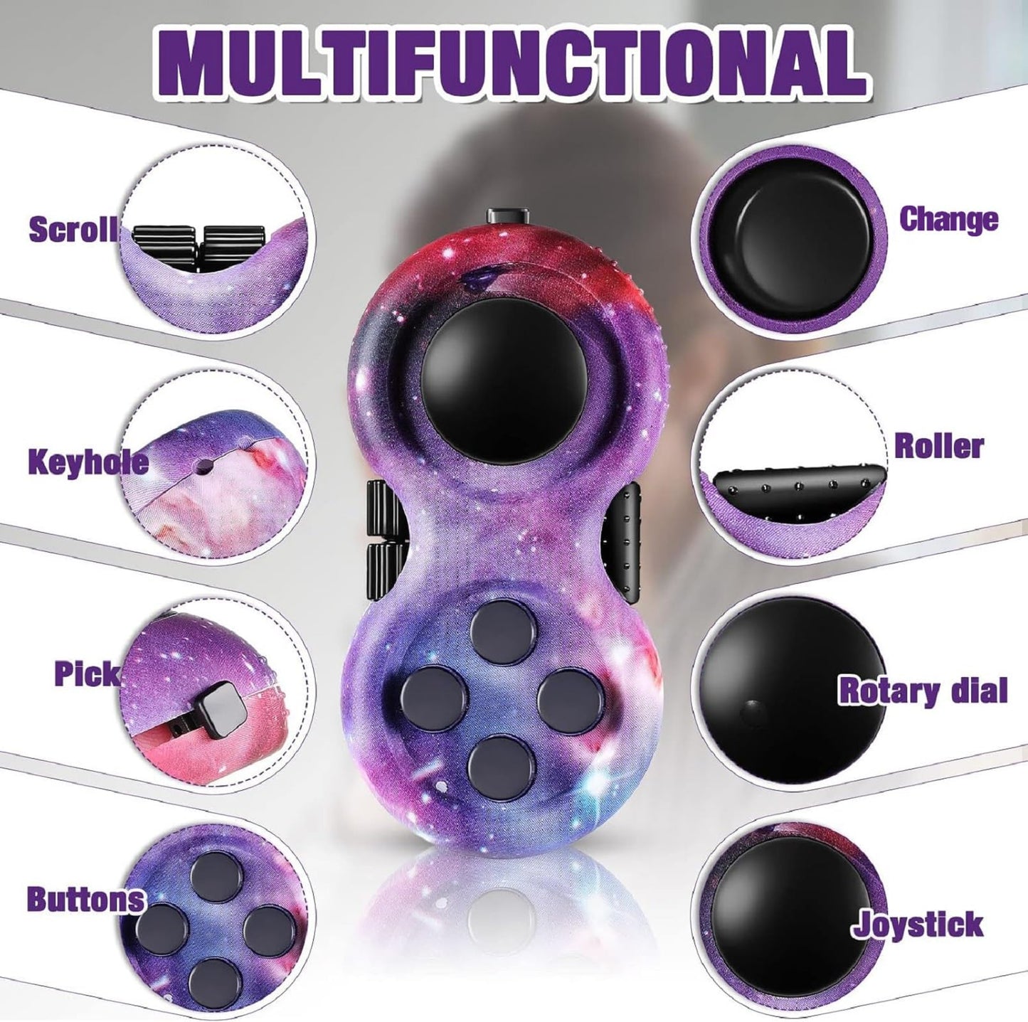 Skylety 2 Pcs Fidget Toys for mature-themeds Fidget Pad Christmas Basket Stuffers Stress Relief Cube Clicker Controller Sensory Educational Toy for ADHD Autism Spinner(Starry Purple and Starry Blue Style)