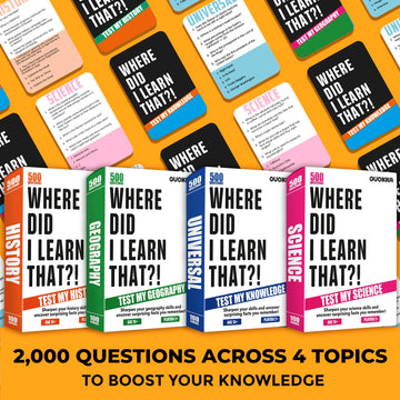 QUOKKA Trivia Card Game – 2000 Questions in Geography, History, Science – 6.14 x 4.7 inches – Sustainable Renewable Cardstock – 4 Set
