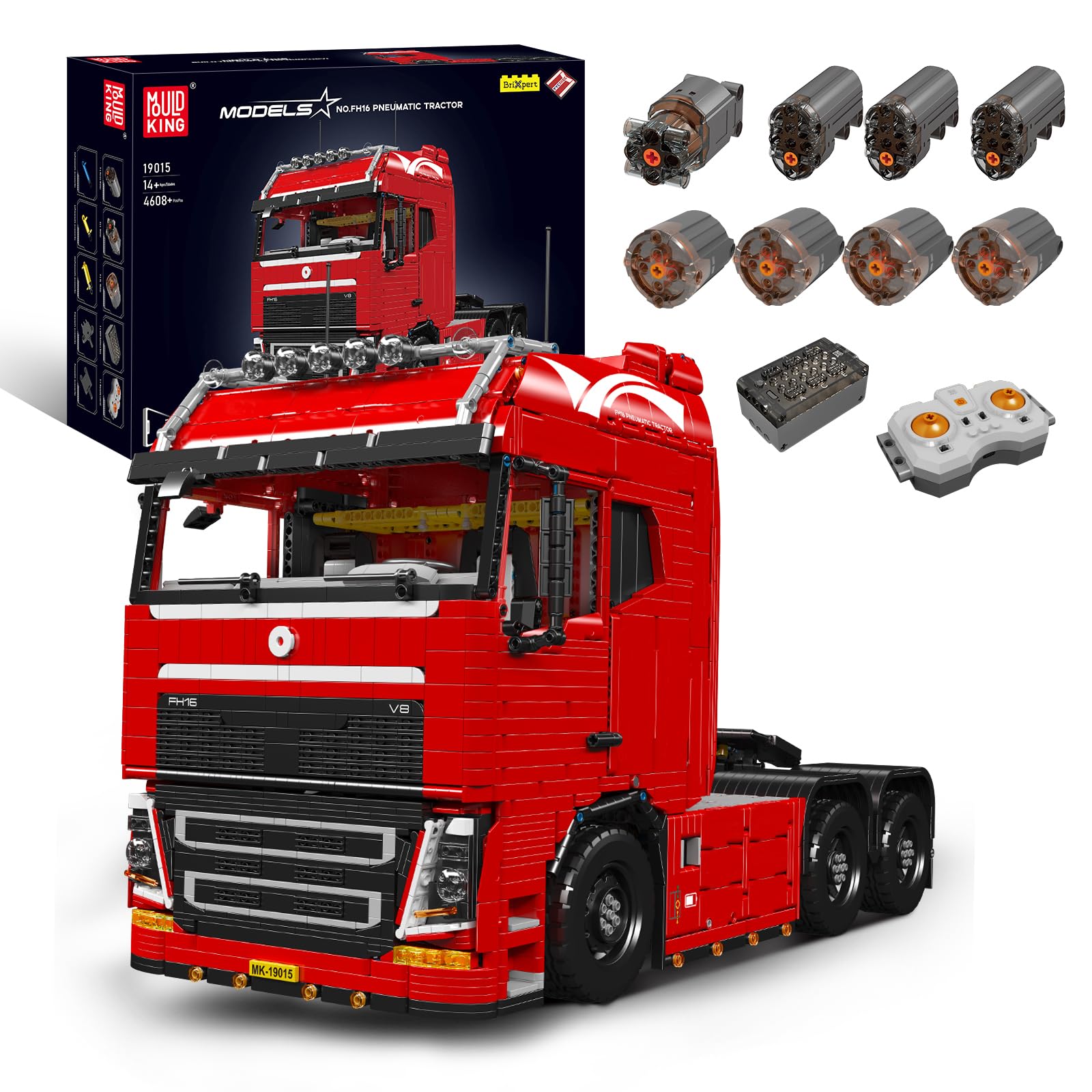 Mould King Tractor Truck Block Kits Model  MOC 19015 Building Blocks Set to Build  Gift for Kids Age 14+/mature-themed Collections Enthusiasts(4 608 Pieces with Motor/APP Remote Control)