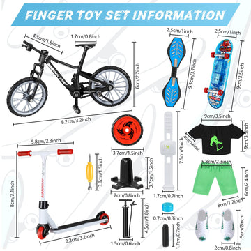 Hanaive 45 Pcs Mini Finger Toys Gift Finger Skateboards Bike Scooter Mini Skate Board Finger Tops Pants Shoes for Boys Girls Party