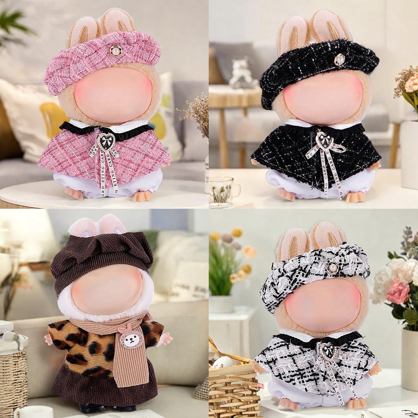 4pcs Handmade 15cm/17cm Doll Clothes Outfit for Labubu Accessories (No Doll)  enhanced Clothes for Dolls with Hat  Shawl  Pants & Bag  Cute Fashion Clothes for Girls Boys Collectors (Black) AK054BK
