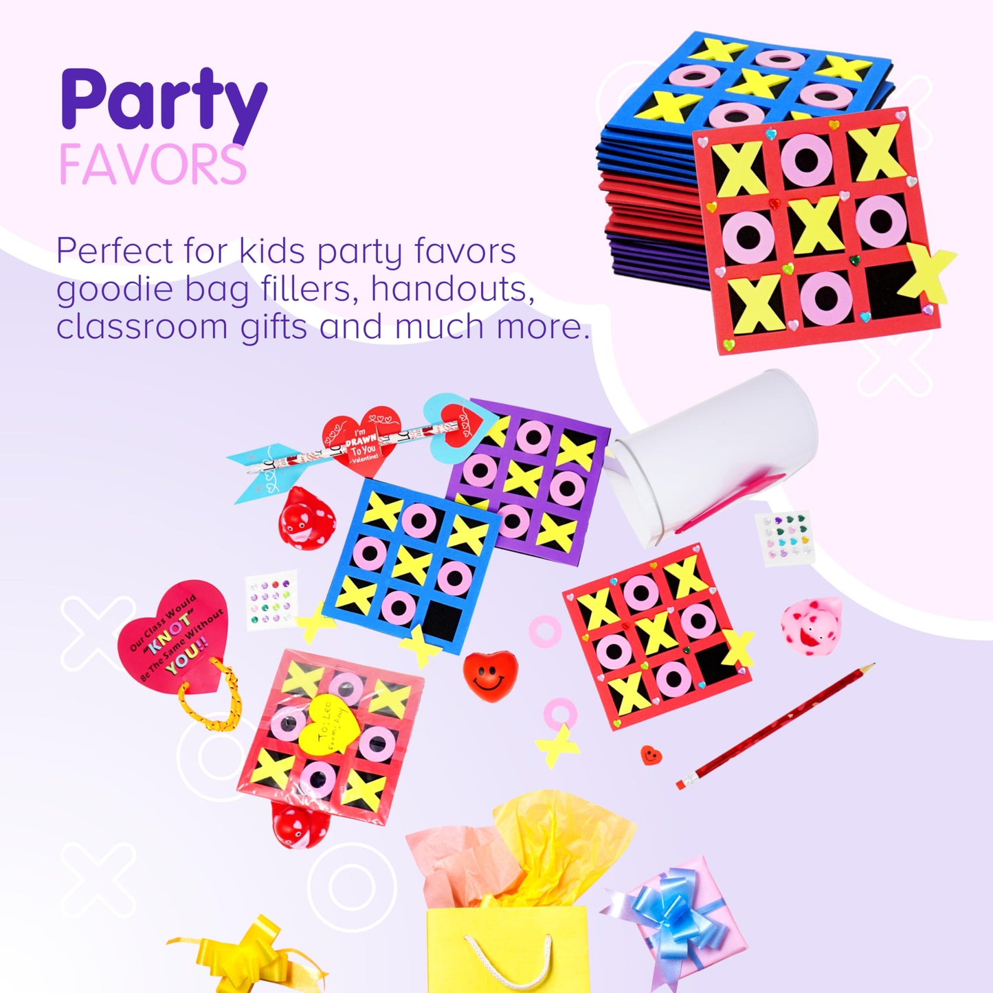 4Es Novelty Foam Tic Tac Toe Game [Bulk 24 Pack] Individually Wrapped Valentines Gifts for Kids Party Favors, Goody Bag Fillers