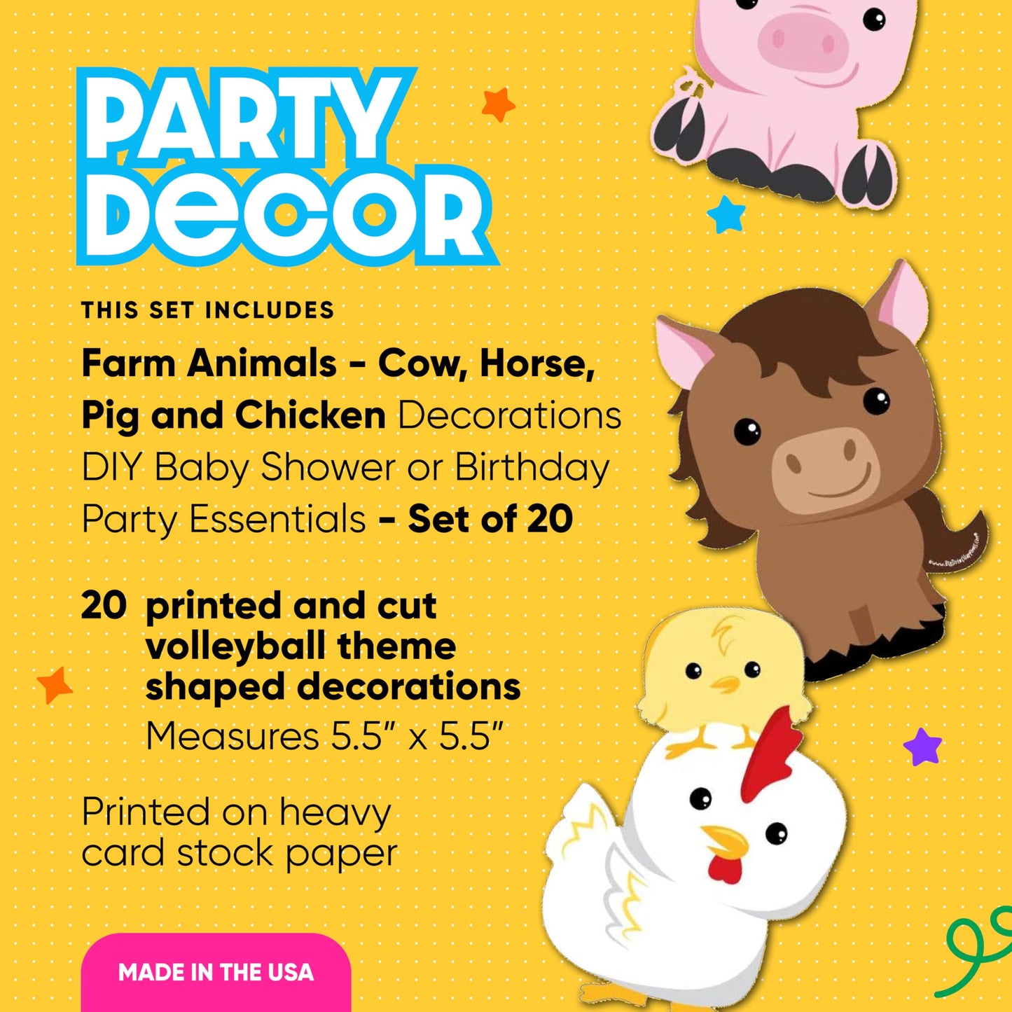 Big Dot of Happiness Farm Animals - Cow, Horse, Pig and Chicken Decorations DIY Baby Shower or Birthday Party Essentials - Set o