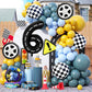 Race Car Birthday Balloons Decorations, 40 Inch Racetrack Black Number 6 Balloon, Large Mylar Black 6 Balloon For 6St Birthday R