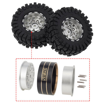 MEUS RACING 1.2 Beadlock Wheels Tires Set Brass Rim for TRX4M SCX24 FCX24 AX24 1/24 1/18 RC Crawler Car, Negative 4mm 42g (Slive