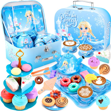 INNOCHEER Tea Party Set for Little Girls Toys, Frozen Toys for Girls Gifts, Tea Sets for Toddlers 3-5, Pretend Play Kitchen Toy,