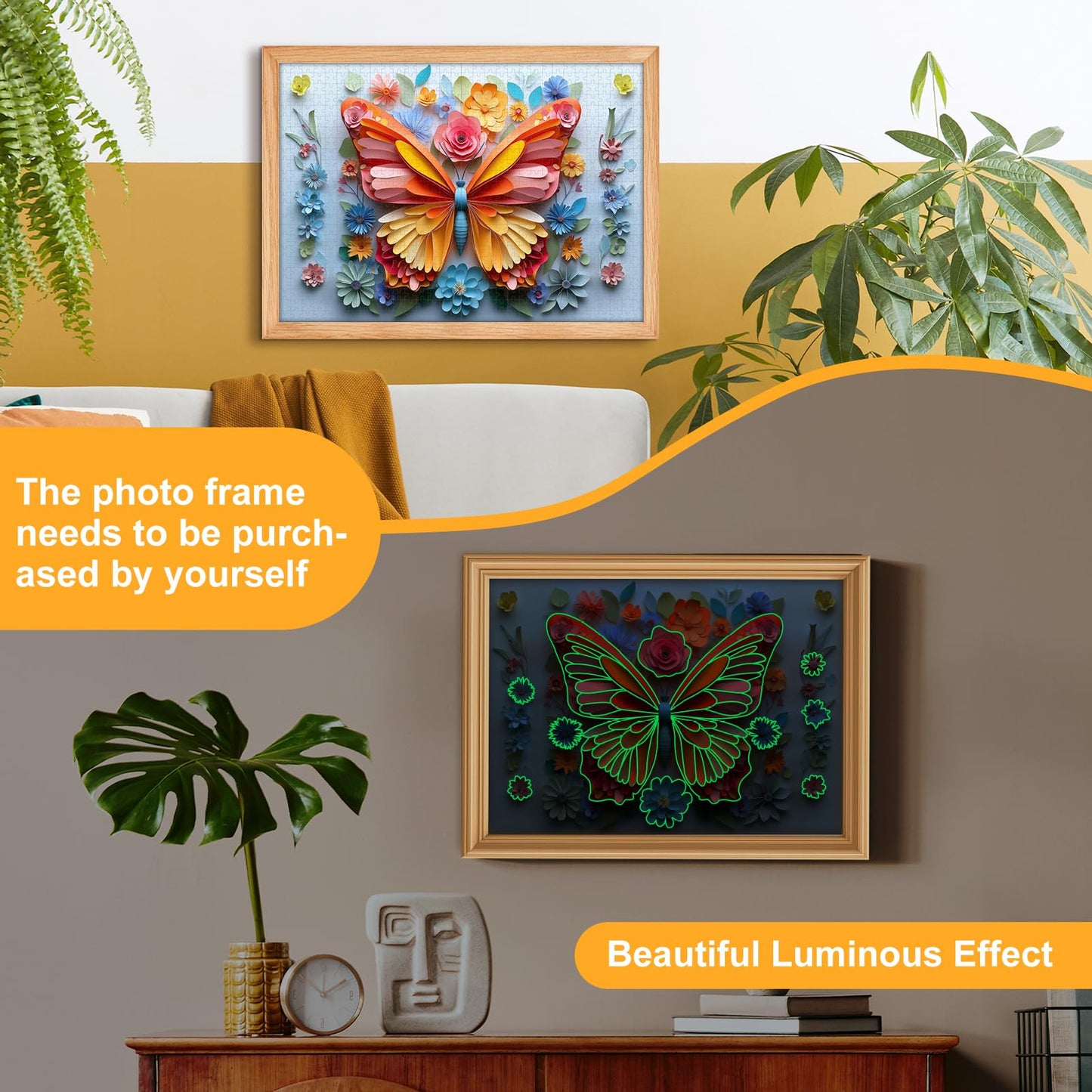 1000 Piece Puzzle for mature-themeds Butterfly Noctilucous Jigsaw Puzzles - Challenging 3D Puzzles Stunning Flower Art Wall Decor  Gift for mature-themed Puzzle Lovers (27.5x19.6 Inch)