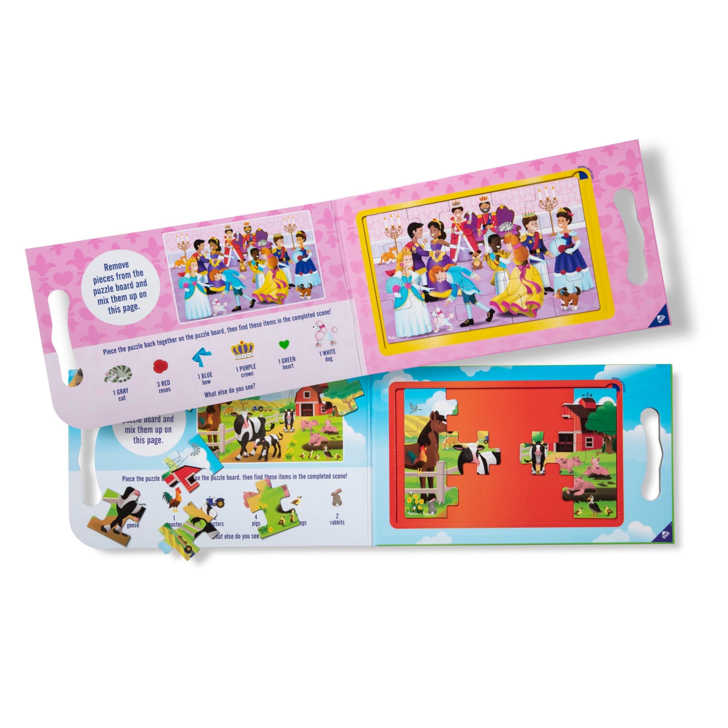 Melissa & Doug Take-Along Magnetic Jigsaw Puzzles Travel Toy 2-Pack Farm, Princesses