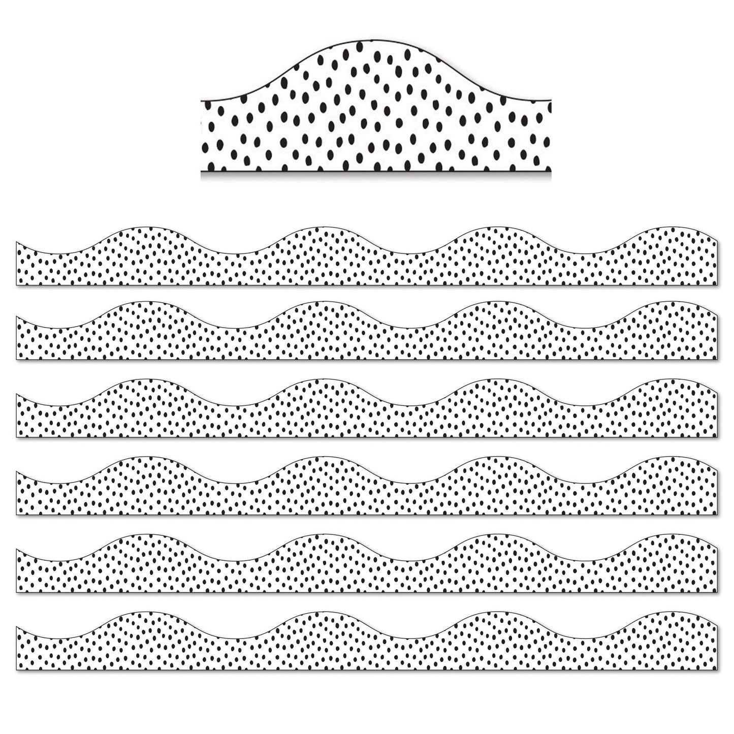 Ashley Productions Magnetic Scallop Border, Black Messy Dots On White, 12 Feet Per Pack, 6 Packs