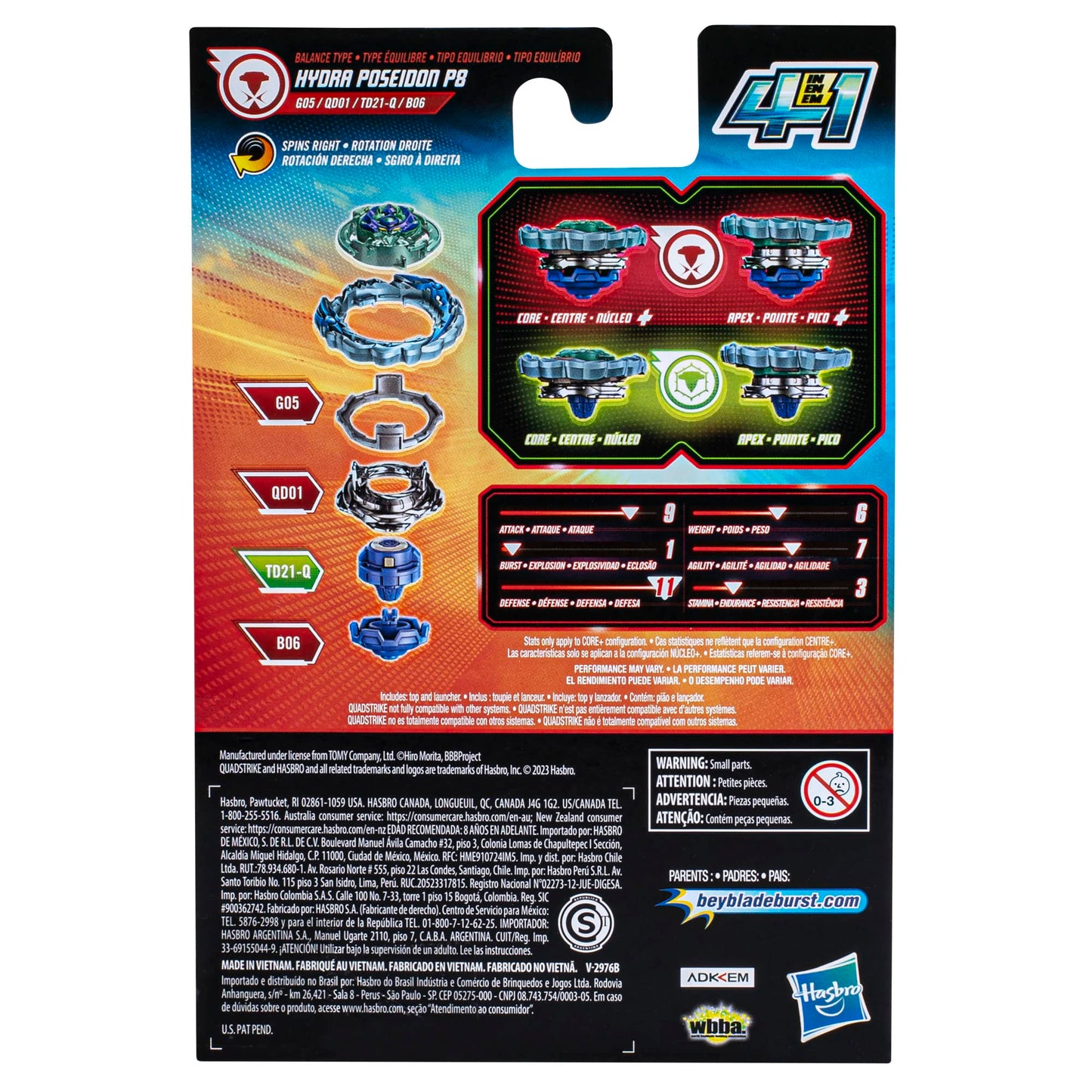 Beycutting edge Burst QuadStrike Hydra Poseidon P8 Spinning Top Starter Pack  Balance/Defense Type Battling Game with Launcher  Kids Toy Set