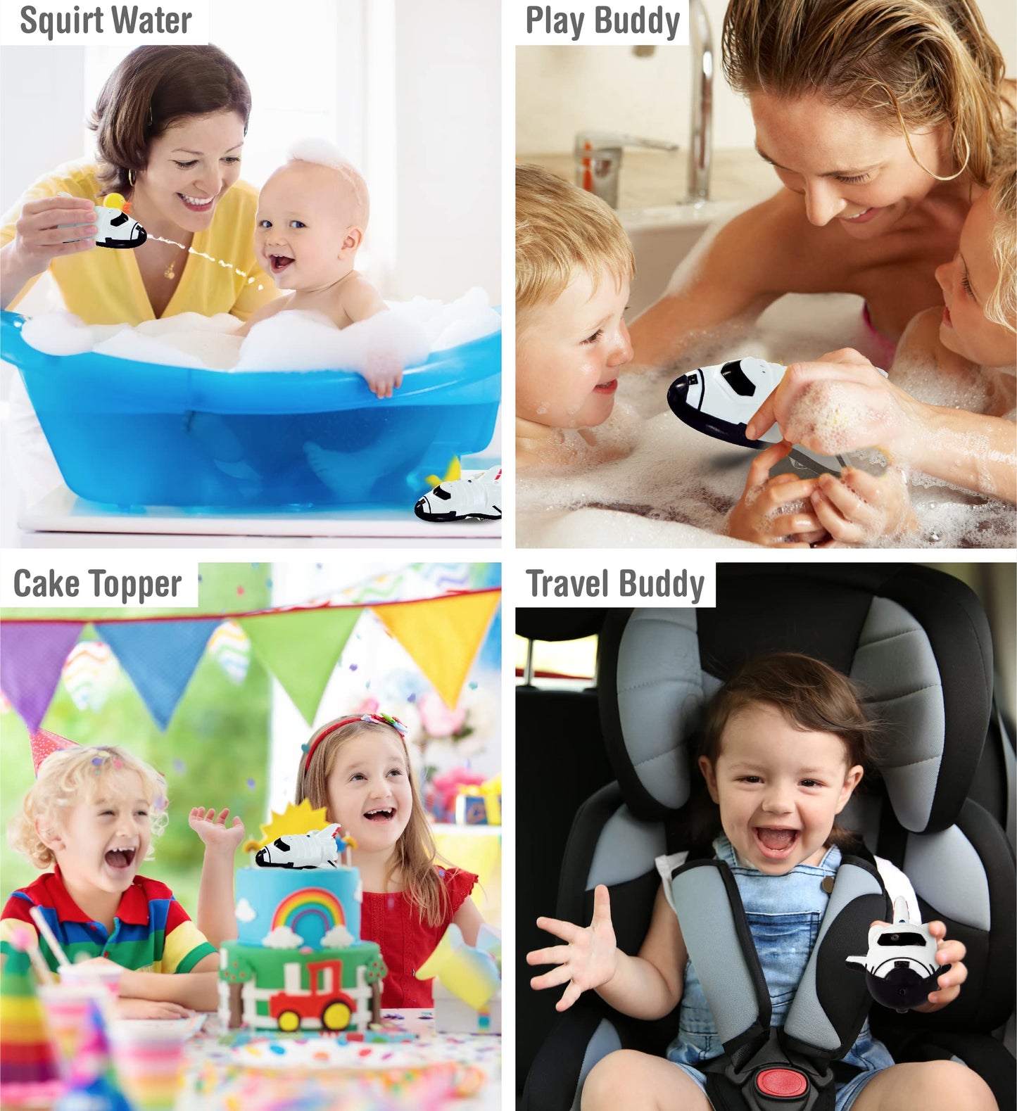 Dollibu Space Shuttle Bath Buddy Squirter Toy - Floating Rubber Baby Space Themed Bath Toy Plane, Fun Water Bath Toys For Kids And Baby, Cute Bathtime Space Bath Toys For Bathtub, Pool - 3 Inches