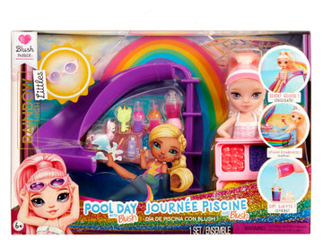 Rainbow High Littles Pool Day Playset + Small Doll (Pink 5.5   ), Pool With Rainbow Slide, Accessories, Smoothie Stand, Kids Gif