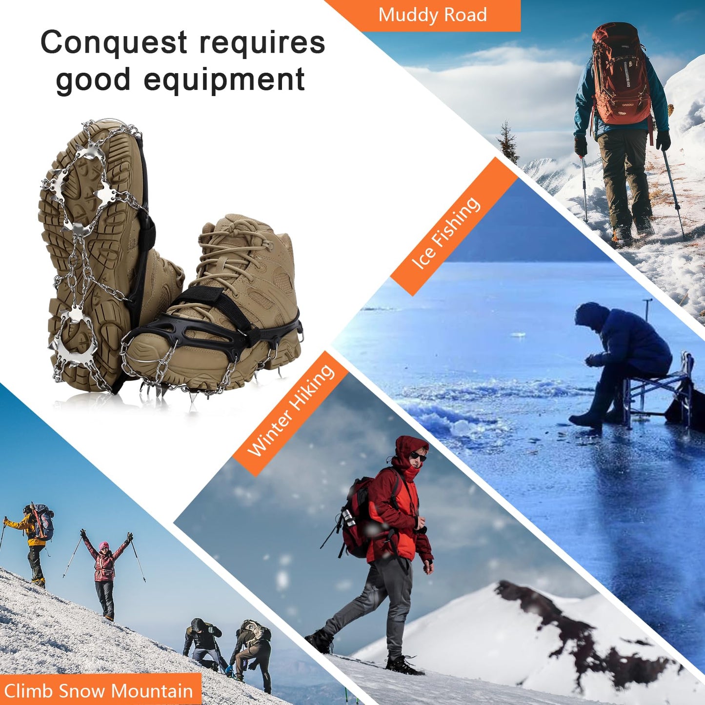 crampons Upgraded 19 Spikes with 304 Stainless Steel chain Ice Snow grips Traction cleats System Safe Protect for Walking, Joggi