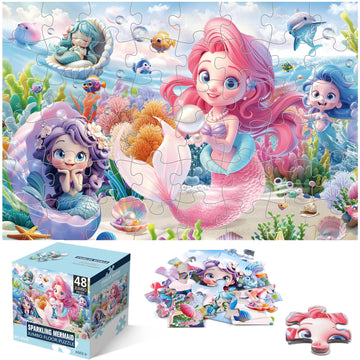 Jumbo Floor Puzzle for Toddlers & Kids Ages 3-5, 48-Piece Mermaid and Underwater Large Jigsaw Puzzle with Educational Fun, Great