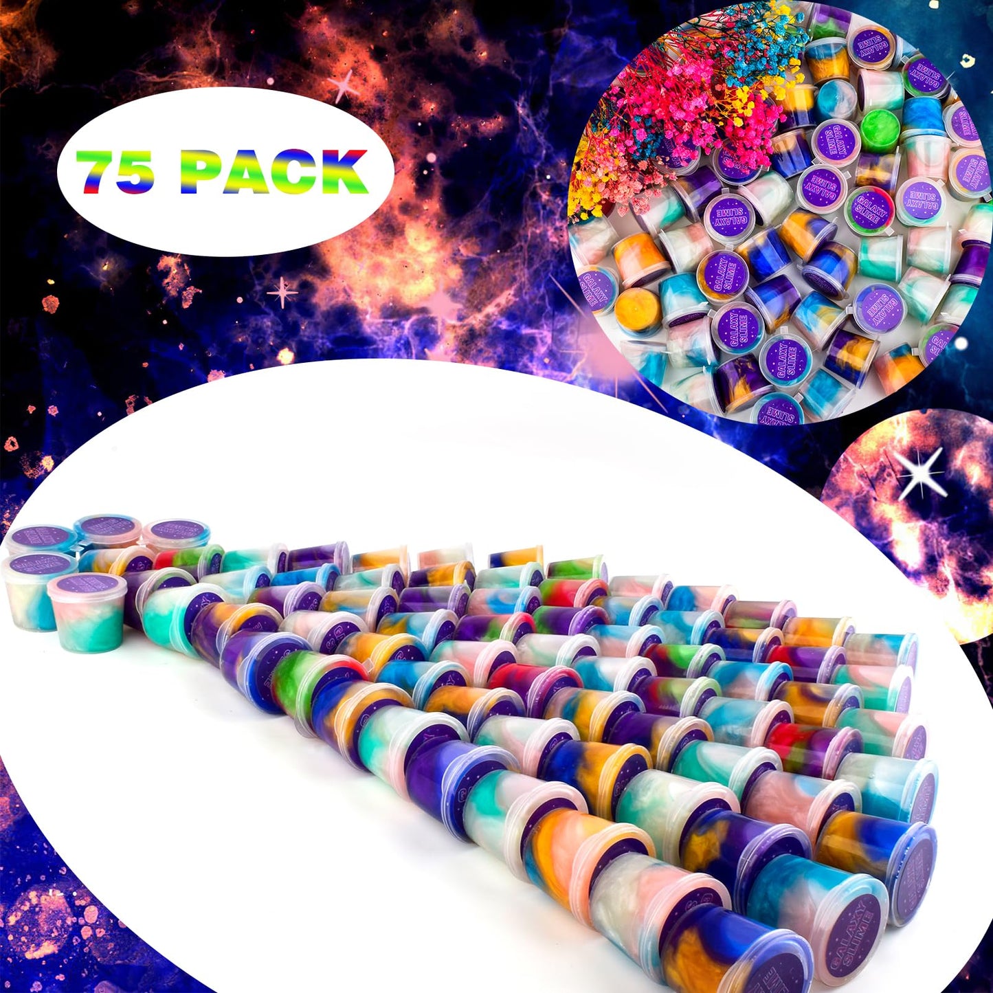 Galaxy Slime Party Favors with 75 Pack Mini Slime kit Stretchy Slime Kit for Classroom Prizes  Christmas Stocking Stuffers  Goodie Bag Stuffers for Kids Boys Girls