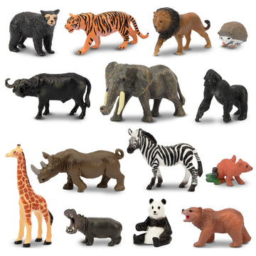 Toymany 14Pcs 1-2' Tiny Jungle Animal Figures Toy, Realistic Mini Jungle Zoo Animal Figurines Cake Topper Toy Set, Easter Egg Christmas Birthday Gift Party Favor School Project For Kids Toddlers