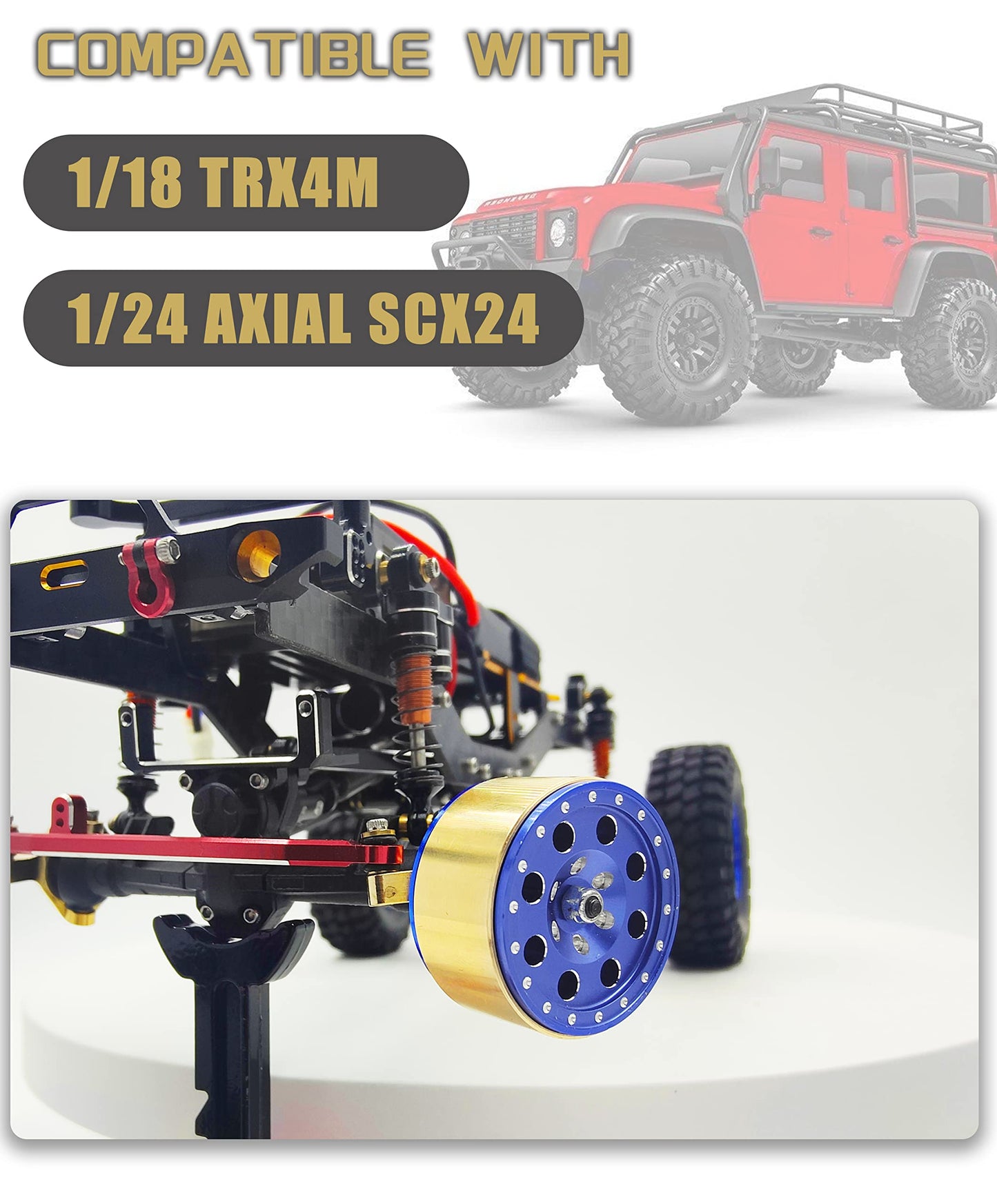 HOPLEX Brass Internal Beadlock Ring Clamp Ring Fit 1.0'' Wheel Rim for 1/18 TRX4M 1/24 RC Crawler Axial SCX24 Upgrade Parts
