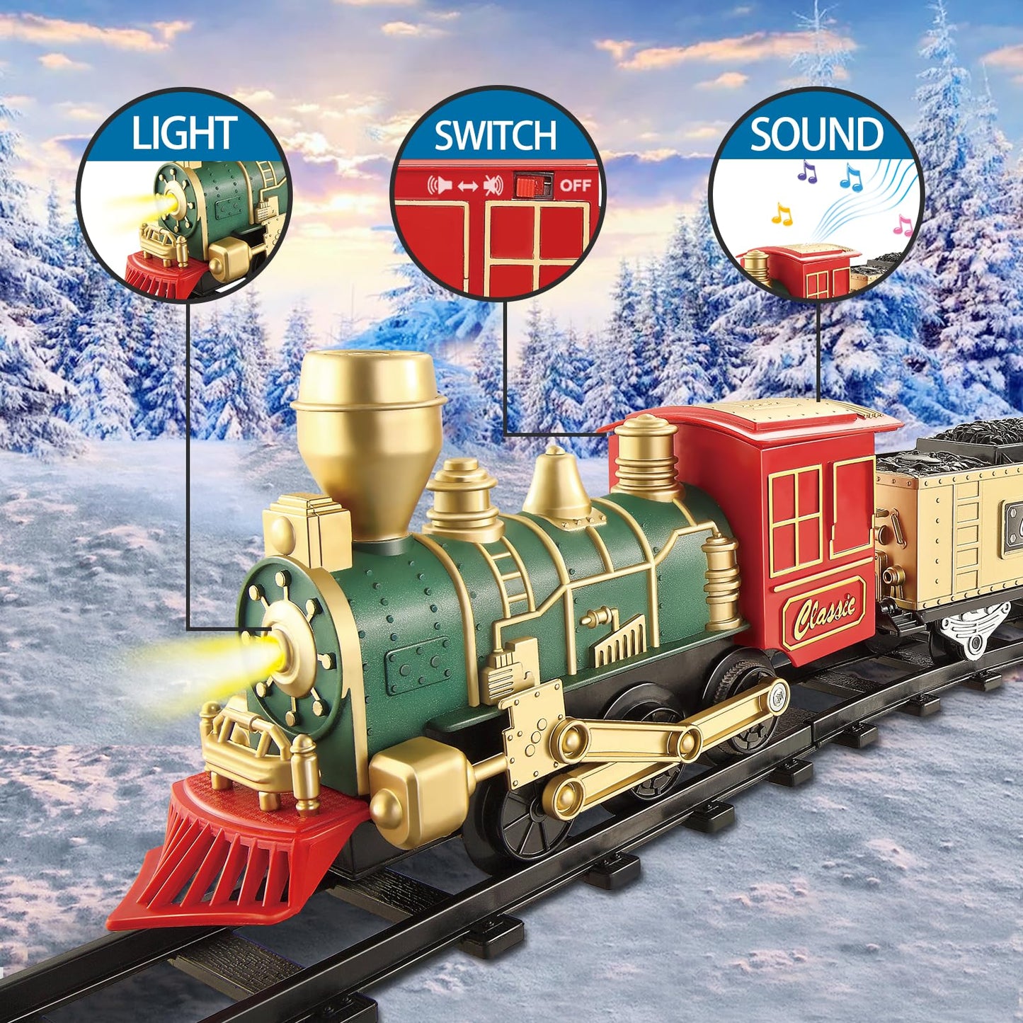 Juqu Train Set-Electric Train Sets For Boys Toddlers Classical Train Toys,Battery-Powered Locomotive Engine With Sound And Light