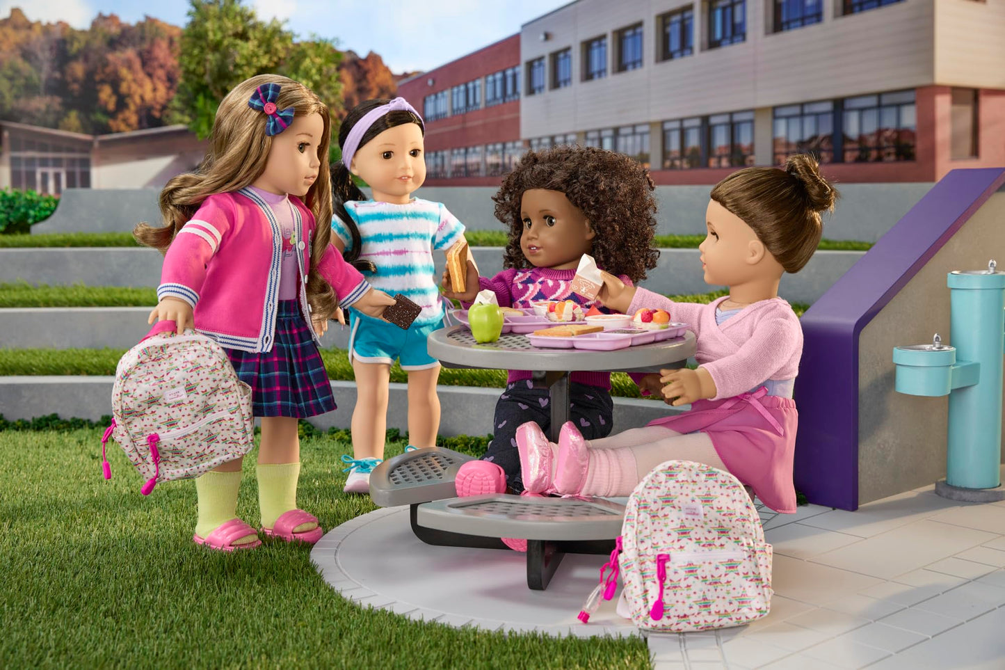 American Girl Truly Me 18-inch Doll Playset - Hungry for Hot Lunch, Includes Sandwich, Soup, Fruit, Brownie, Lavender, Model HPG88