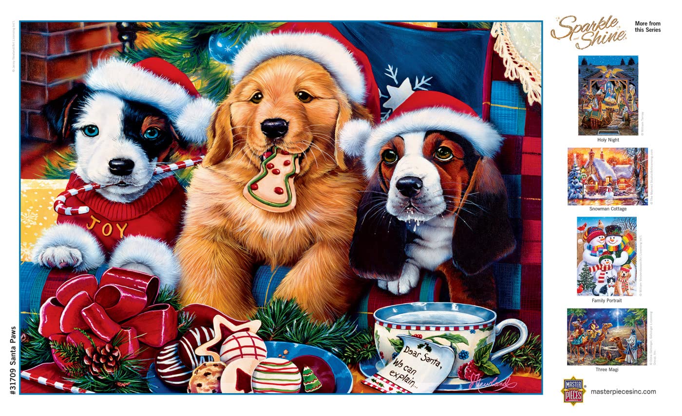 Masterpieces 500 Piece Glitter Christmas Jigsaw Puzzle - Santa Paws - 15''X21''