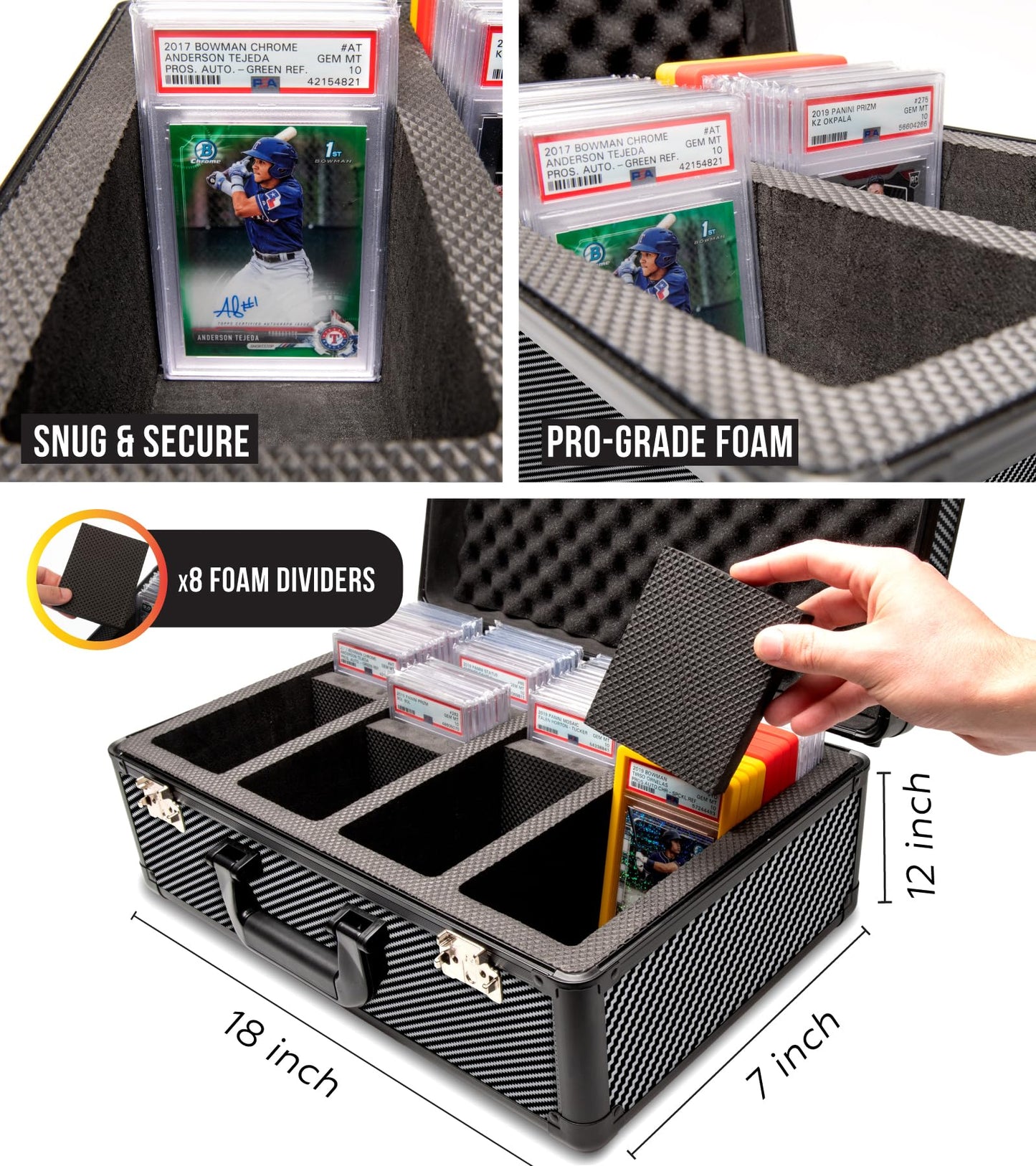 SLAB protective covering FUSION 4 Row Graded Card Storage Box PSA Card Slab Case For Graded cards Hold 160+ Slab Graded Card Case PSA Slab Box Graded Card Storage Sports Baseball Card Collector Gifts (CARBON FIBER)