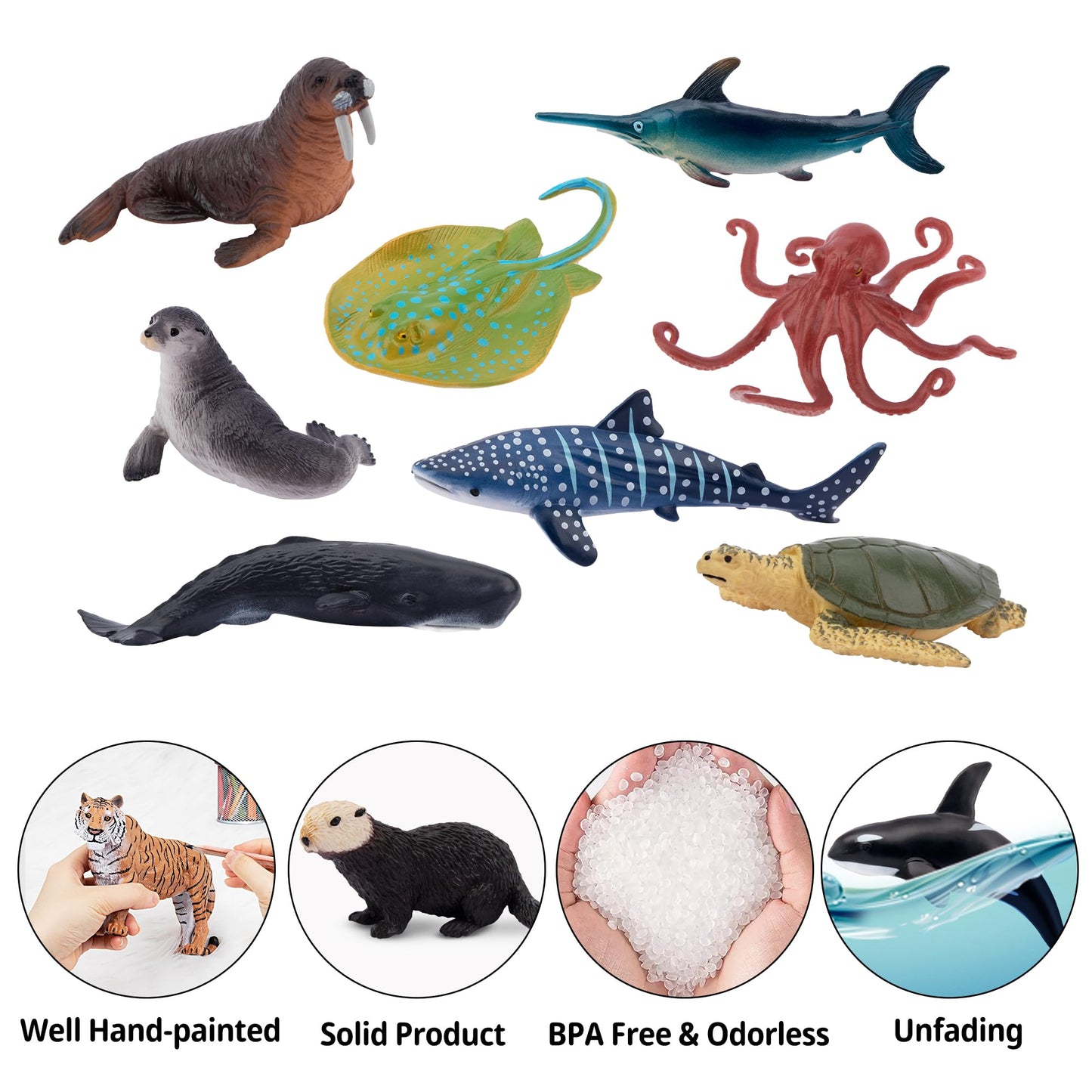 Toymany Mini Ocean Animal Figurines Set - 24 Realistic Plastic Cake Toppers for Kids' Parties, Gifts & School Projects - White