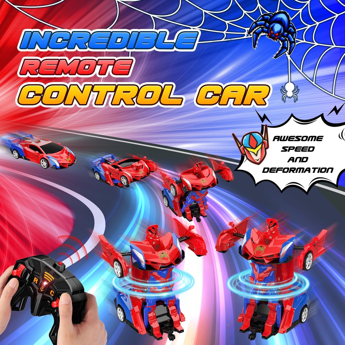 Excitobo Transform Remote Control Car, 1:18 Scale, 2.4GHz, ABS Material, 360° Rotation, Toys for Boys & Girls Age 3-12
