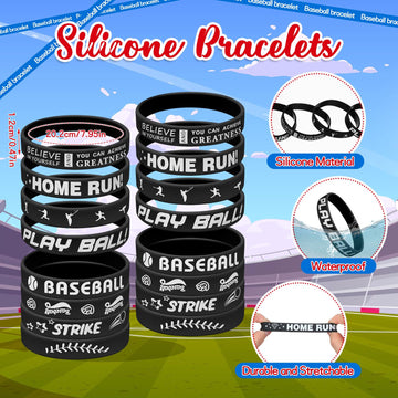 Shappy 200 Pcs Silicone Baseball Bracelets Rubber Motivational Bracelets Inspirational Baseball Wristbands with Quotes Motivatio