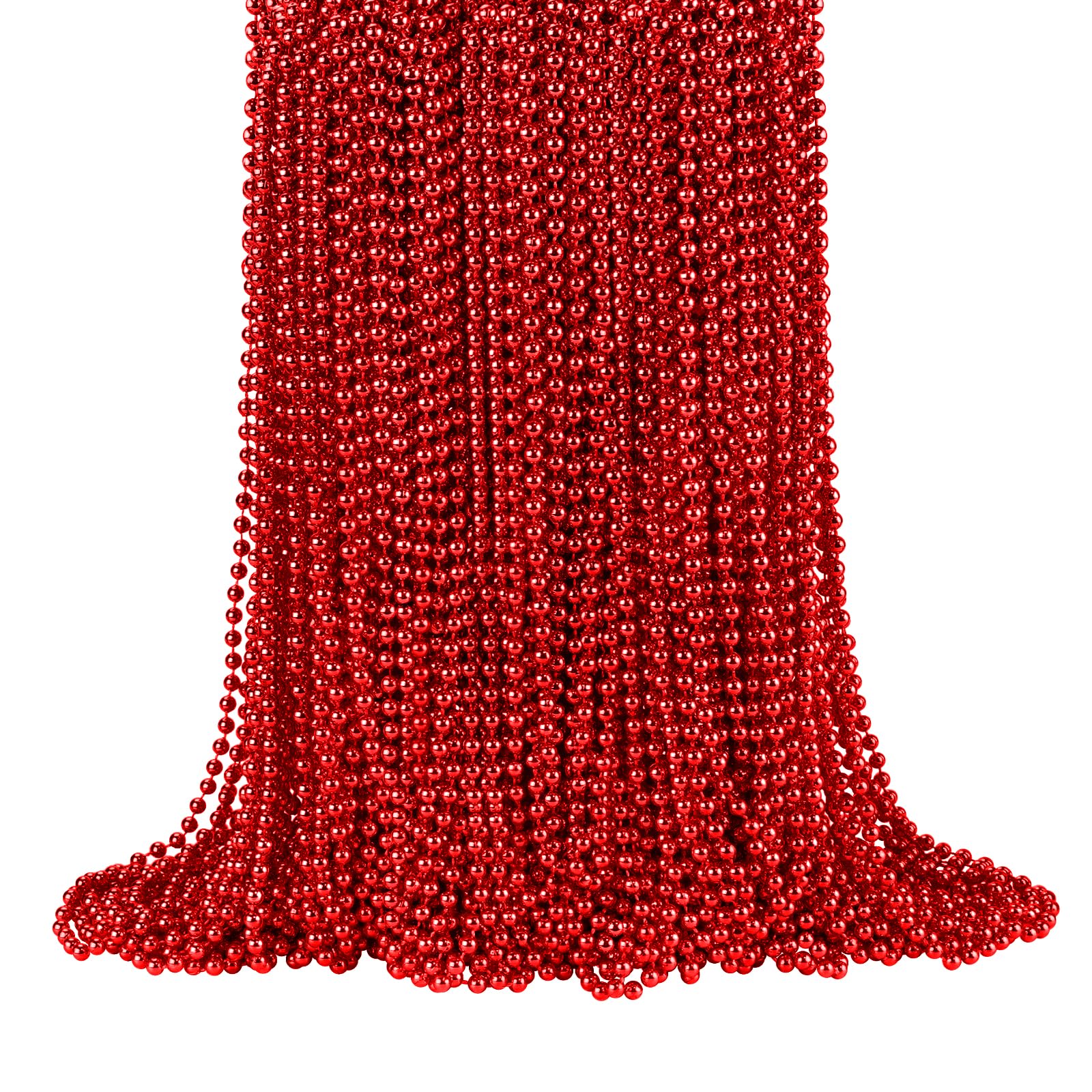 SHAOQINLIN 144 Pcs Red Mardi Gras Beads, 33'' 7 mm Metallic Red Bead Necklaces 4th of July Beads Necklaces Bulk Party Beads for 