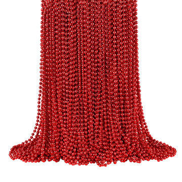 SHAOQINLIN 144 Pcs Red Mardi Gras Beads, 33'' 7 mm Metallic Red Bead Necklaces 4th of July Beads Necklaces Bulk Party Beads for 