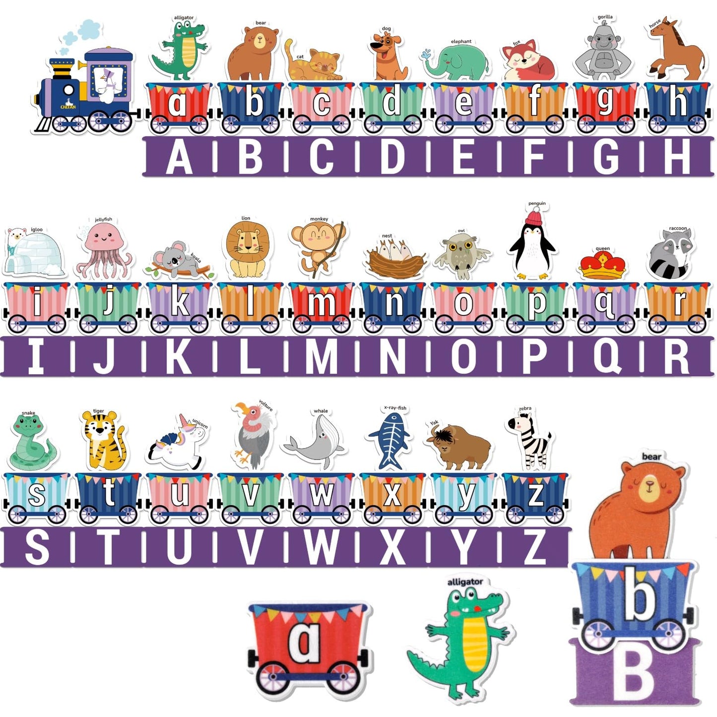 CHEFAN Felt Alphabet Train Toy 27 PCS Alphabet ABC Set Includes 1 Engine and 1 Storage Bag for Toddlers Kids Boys and Girls