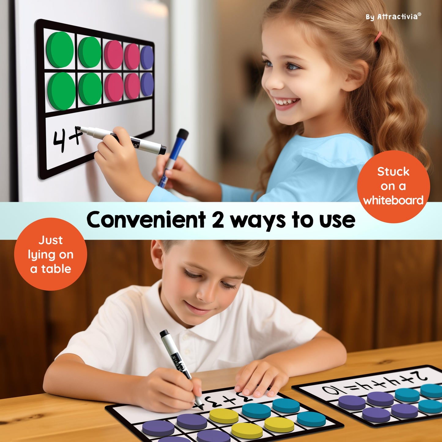 Attractivia 67 Pcs Giant Magnetic Ten Frames Set With Magnetic Counters - Math Manipulatives For Kindergarten, Preschool And 1St