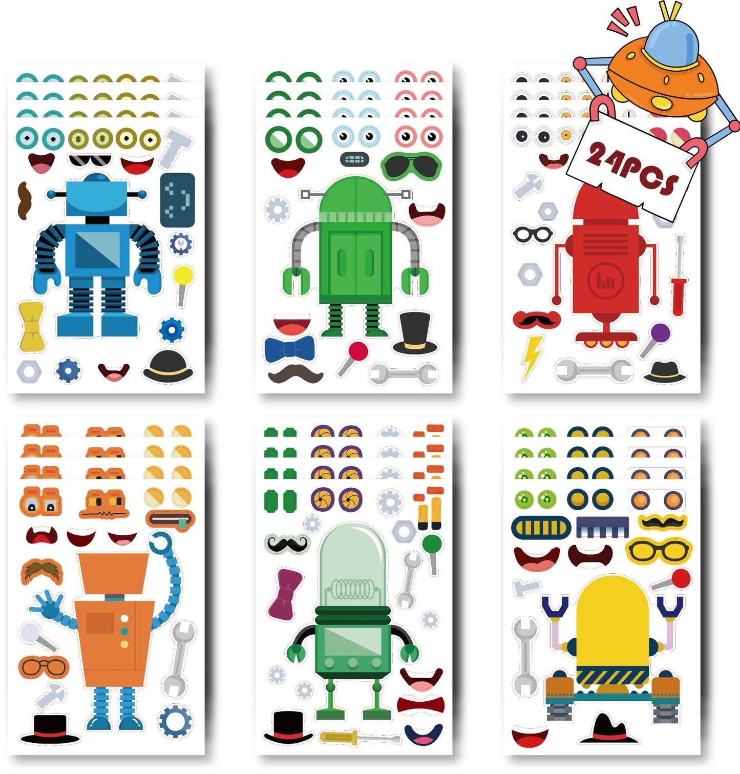 24 Sheets Make Your Own Robot Stickers Make A Face Stickers For Kids Toddlers With Robots Diy Craft Stickers Kids Party Favor Su