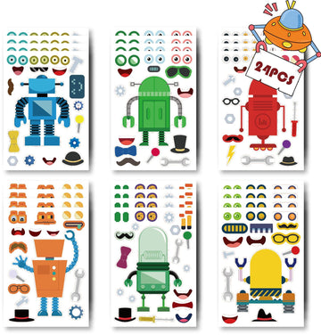 24 Sheets Make Your Own Robot Stickers Make A Face Stickers For Kids Toddlers With Robots Diy Craft Stickers Kids Party Favor Su
