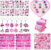 Junyaoii Pink Party Favors 98 Pc Princess Party 12 keychain, 12 Tattoo stickers, 12 bracelets, 12 Glass diamond ring, 50 sticker